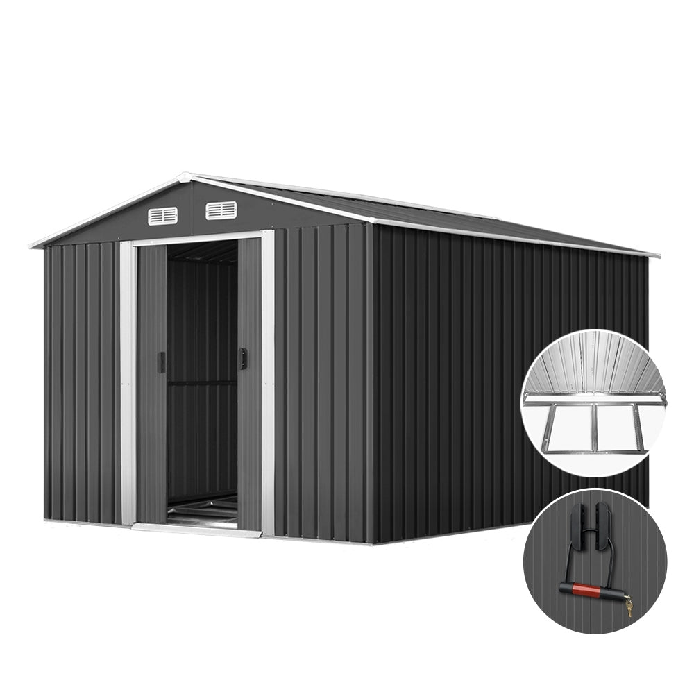 Giantz Garden Shed 2.6x3.9M w/Metal Base Sheds Outdoor Storage Workshop Tool Shelter Sliding Door 8