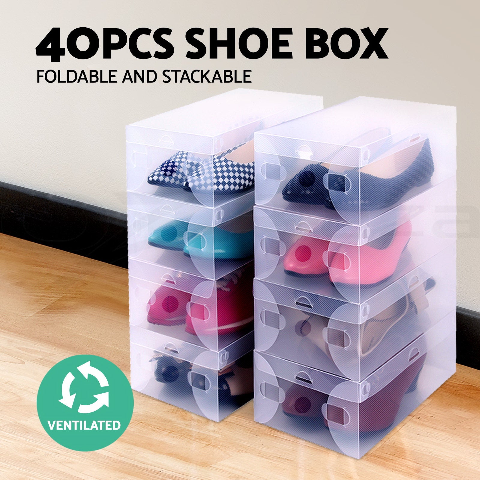 Artiss 40X Shoe Box Storage Clear Case Foldable Stackable 3