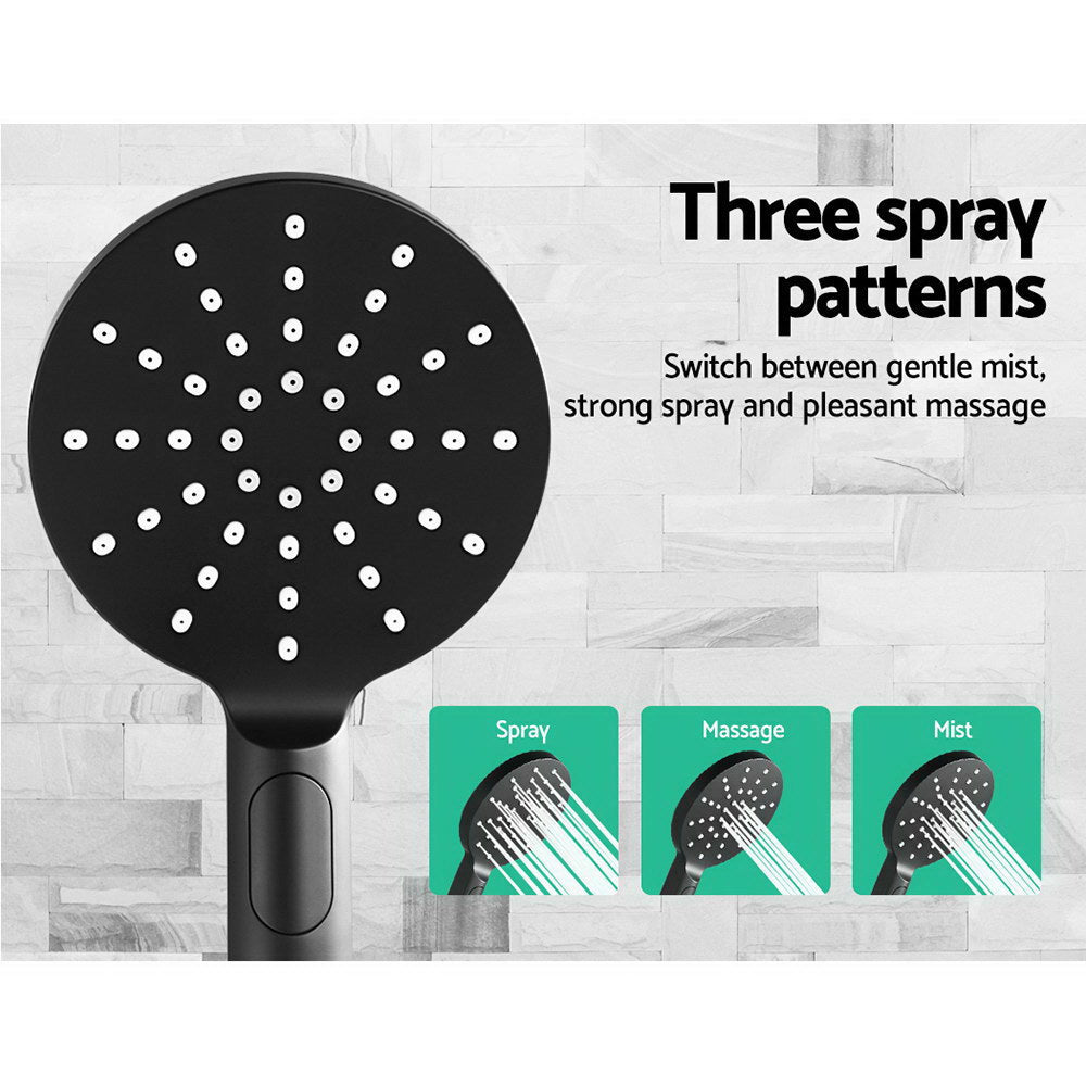 Cefito 9'' Rain Shower Head Set Handheld Round High Pressure Twins Tap Black 5