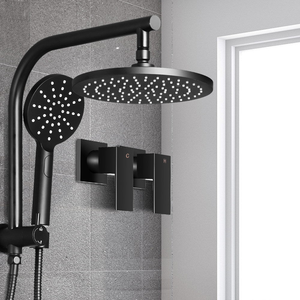 Cefito 9'' Rain Shower Head Set Handheld Round High Pressure Twins Tap Black 8