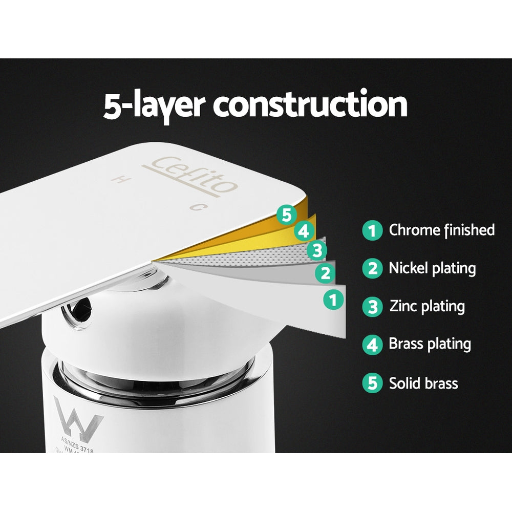 Cefito Shower Mixer Tap Wall Bath Taps Brass Hot Cold Basin Bathroom Chrome 4