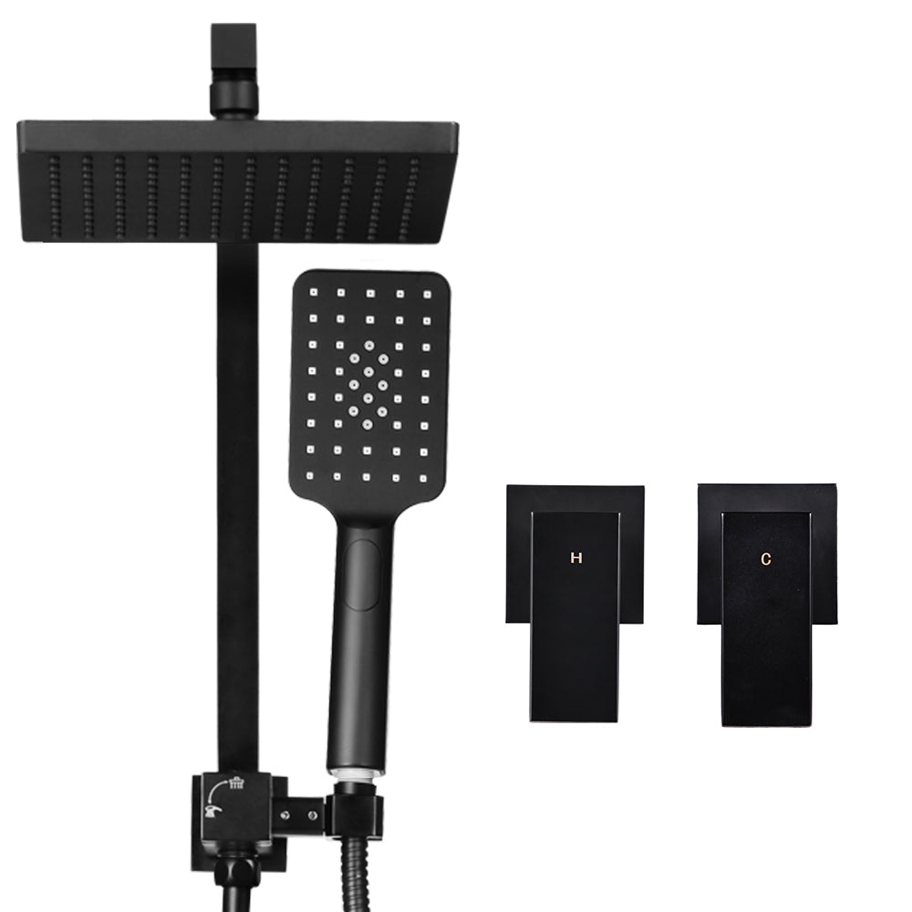 Cefito 8'' Rain Shower Head Set Handheld Square High Pressure Twins Tap Black 3