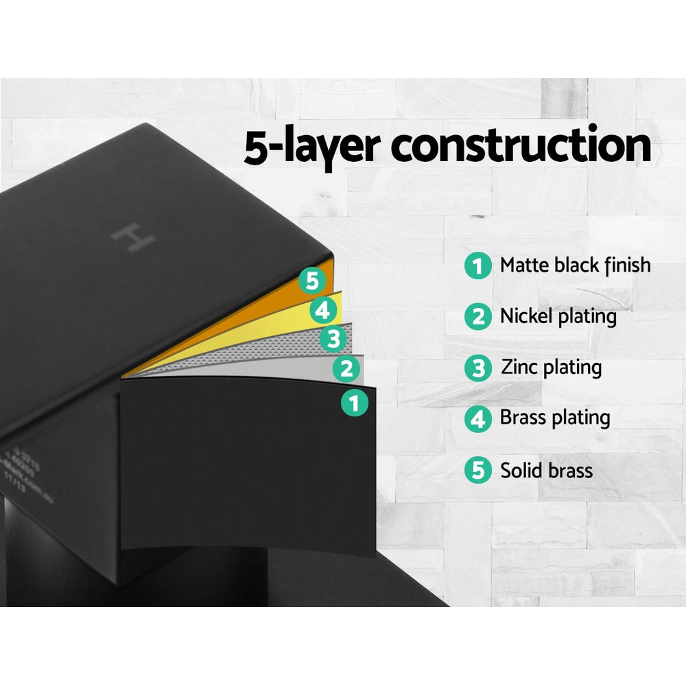 Cefito Shower Twins Tap Wall Bath Taps Brass Hot Cold Basin Bathroom Black 5