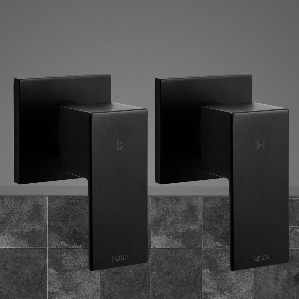 Cefito Shower Twins Tap Wall Bath Taps Brass Hot Cold Basin Bathroom Black 8