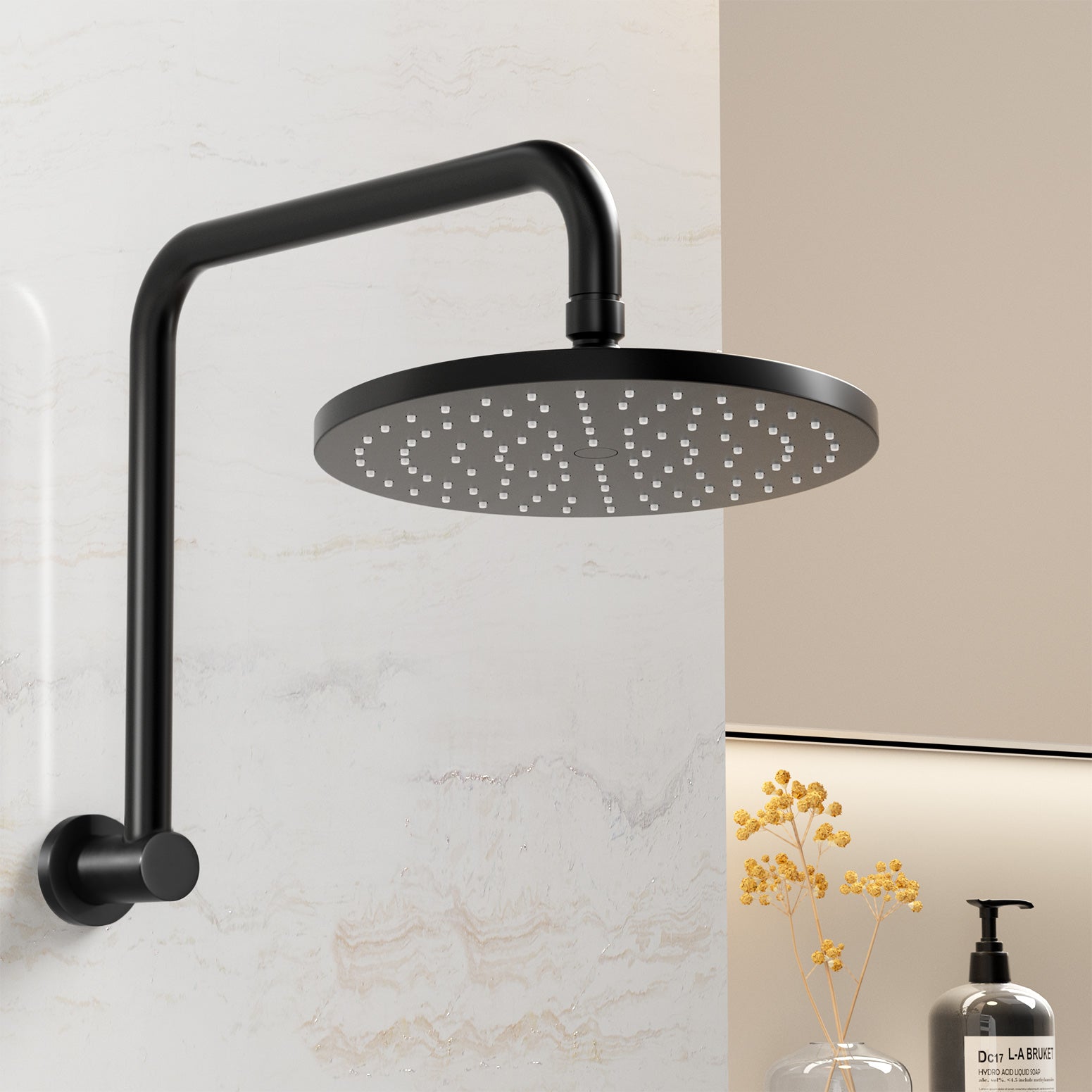 9'' Rain Shower Head Overhead High-pressure Swivel Black 7