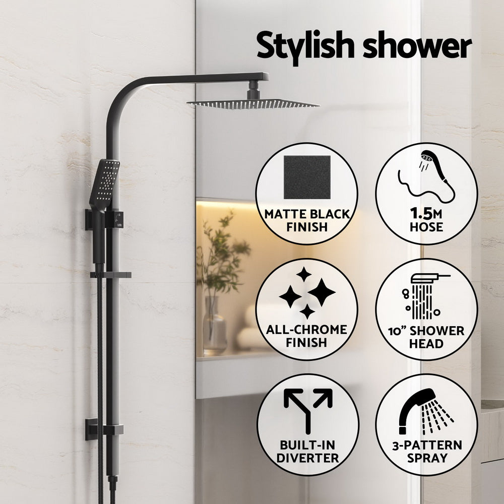 10'' Rain Shower Head Set Handheld Square High Pressure Black 4