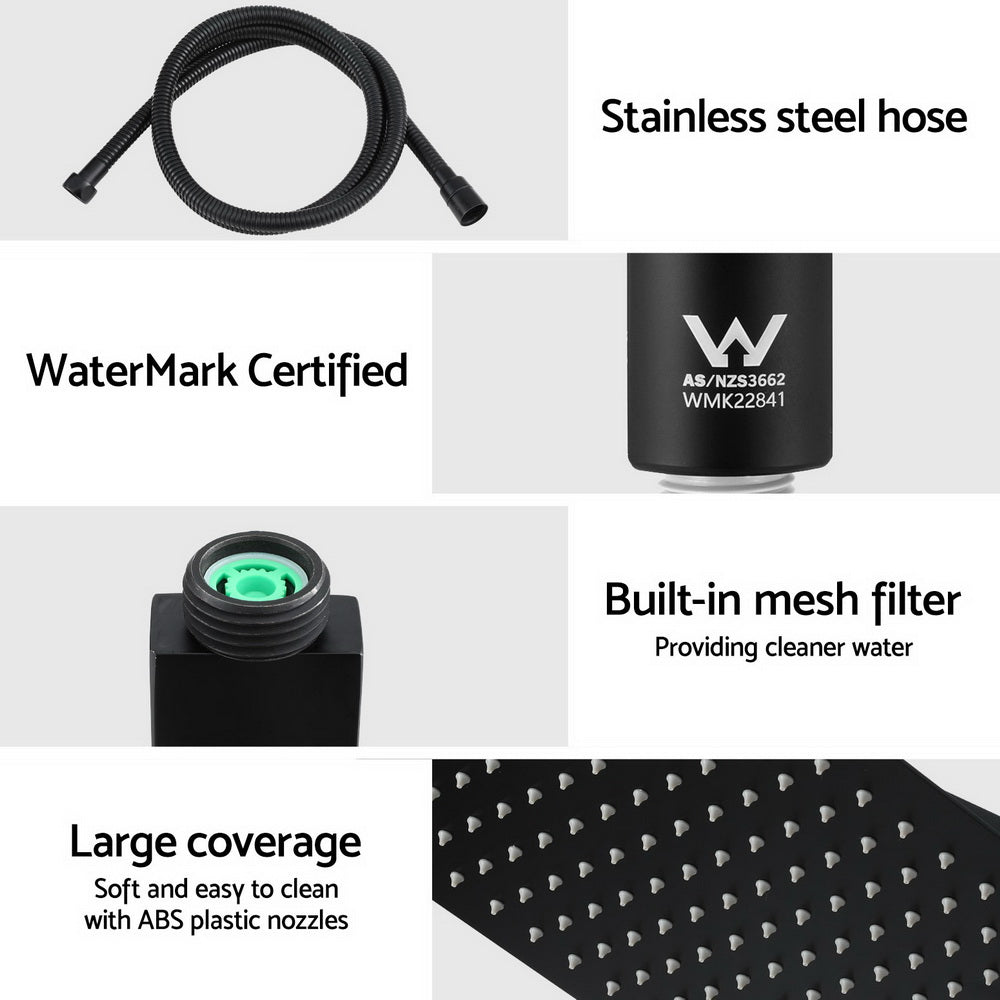 10'' Rain Shower Head Set Handheld Square High Pressure Black 6