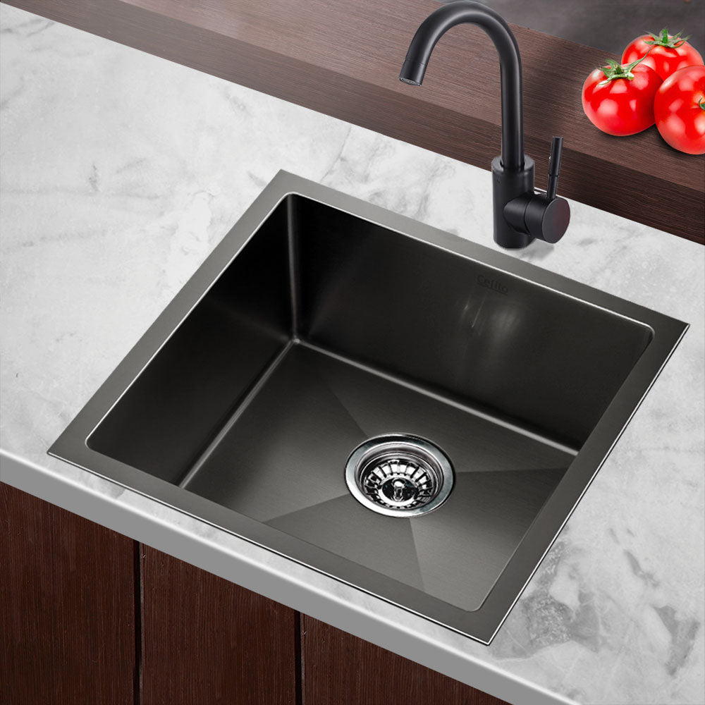 Cefito Kitchen Sink 51X45CM Stainless Steel Basin Single Bowl Black 7