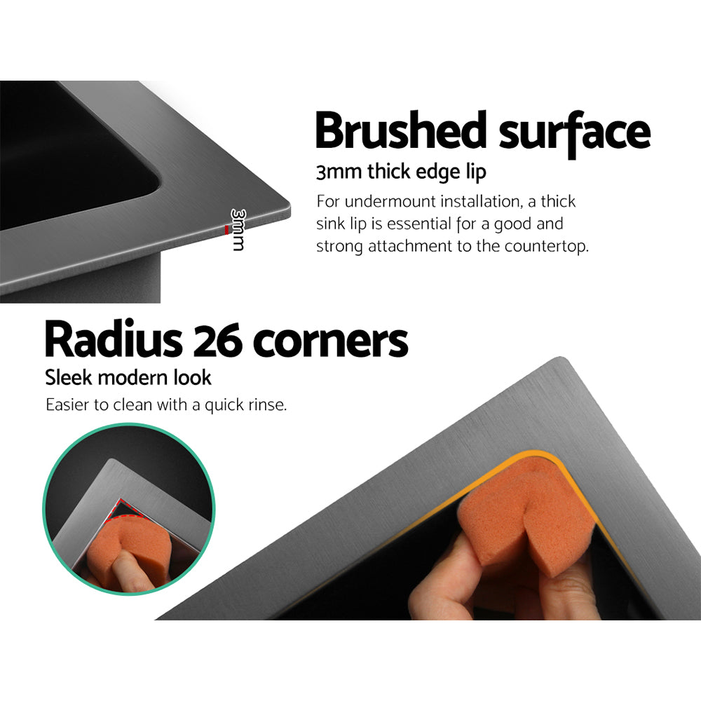 Cefito Kitchen Sink 75X45CM Stainless Steel Basin Single Bowl Drain Part Black 6