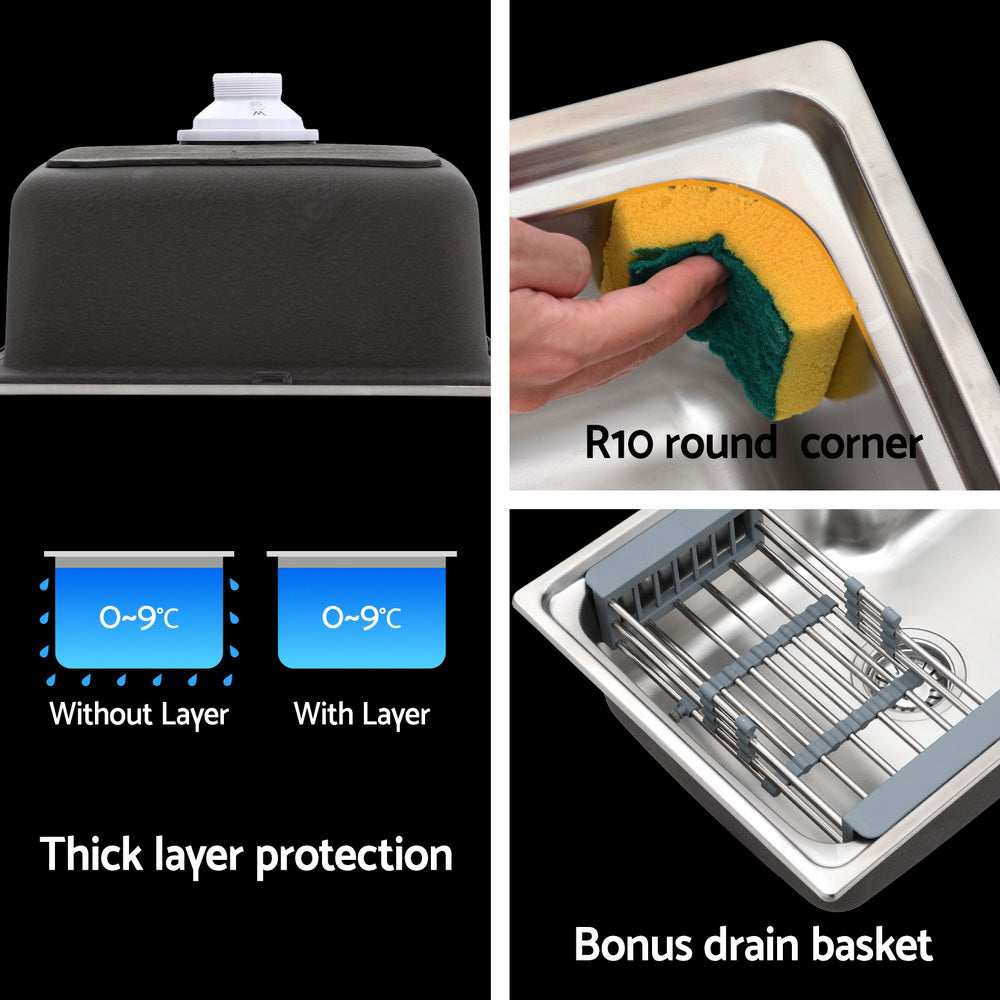 Cefito Kitchen Sink 61X43CM Stainless Steel Basin Single Bowl Silver Drain Basket 6