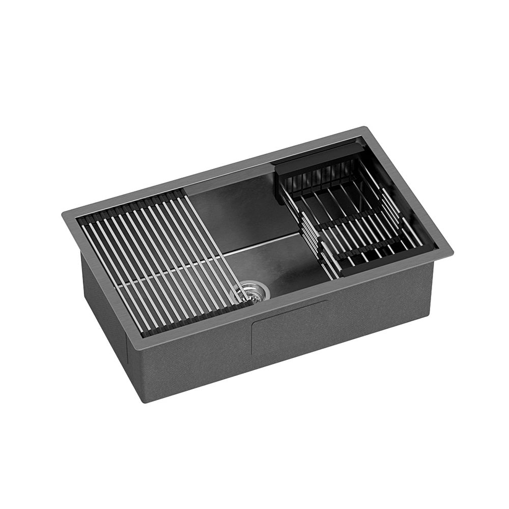 Cefito Kitchen Sink 70X45CM Stainless Steel Single Bowl Drain Rack Basket Black 7