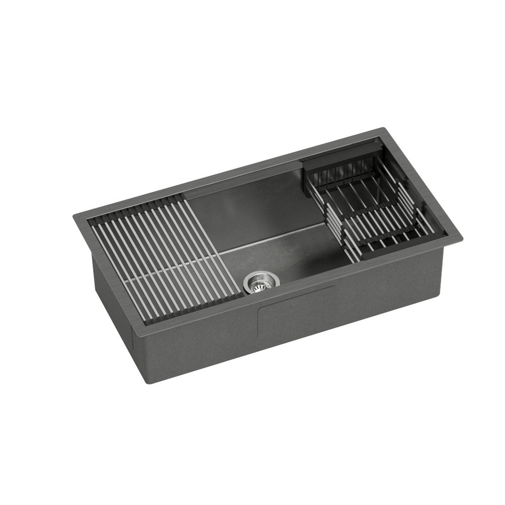 Cefito Kitchen Sink 81X45CM Stainless Steel Single Bowl Drain Rack Basket Black 7
