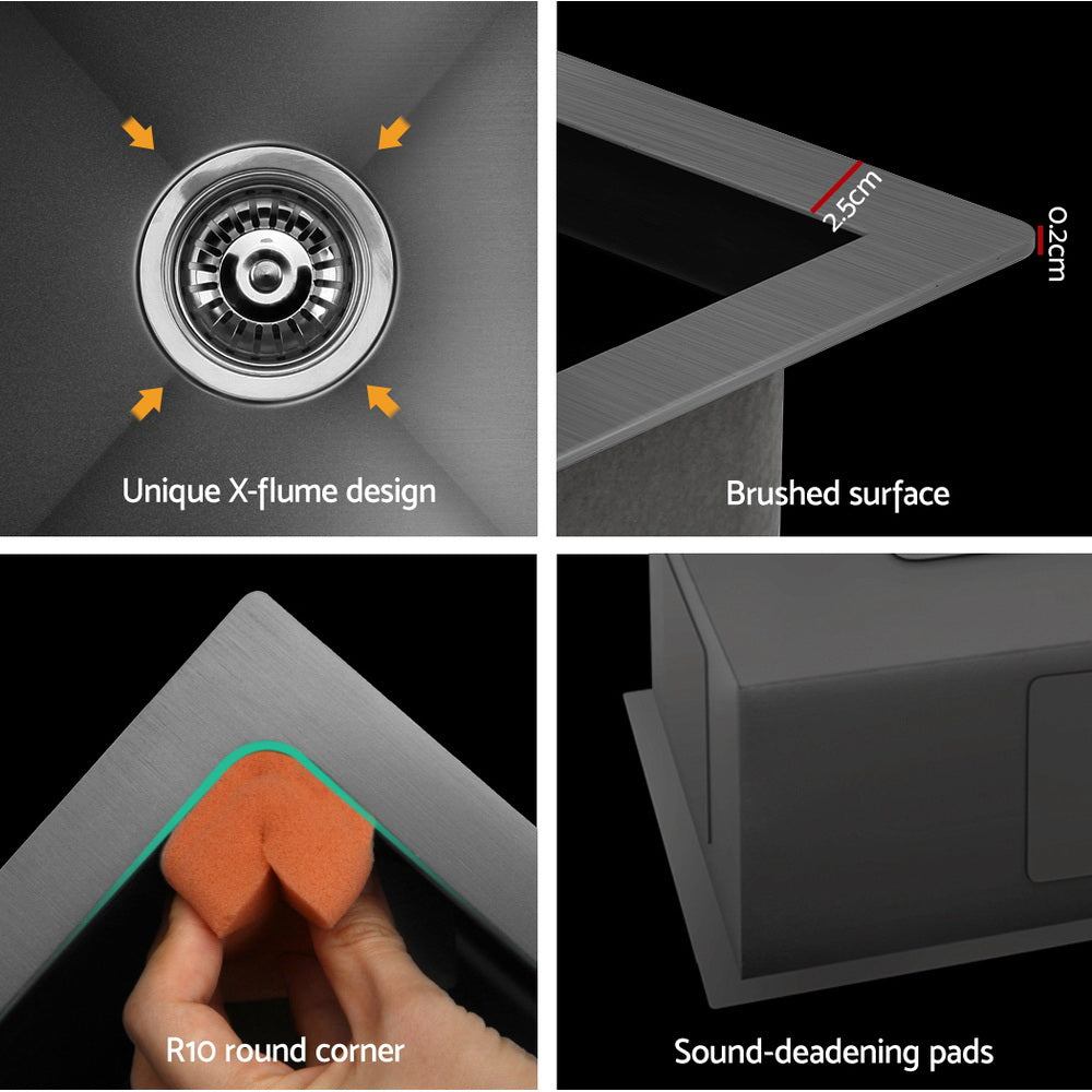 Cefito Kitchen Sink 81X45CM Stainless Steel Single Bowl Drain Rack Basket Black 6