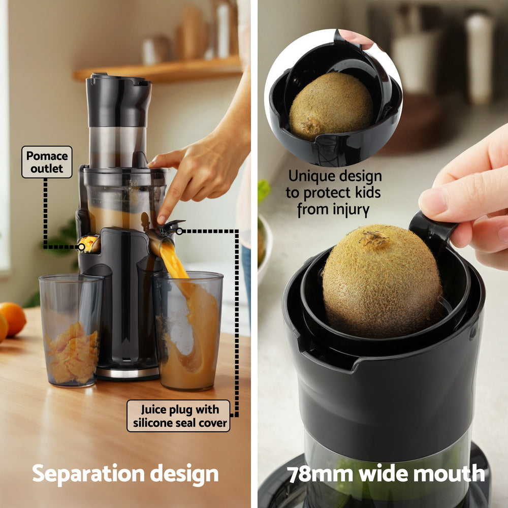 Devanti Slow Juicer Cold Press Fruit Juice Extractor 200W Black 4