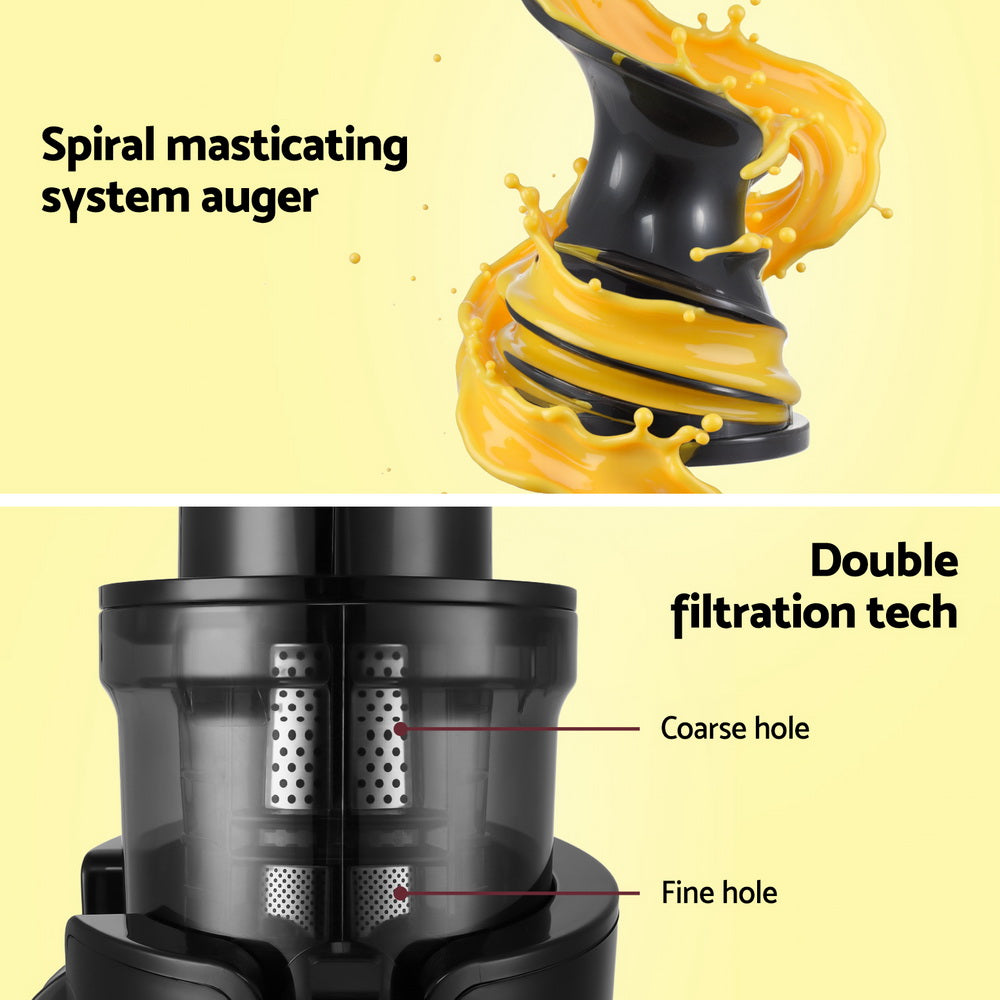 Devanti Slow Juicer Cold Press Fruit Juice Extractor 200W Black 5