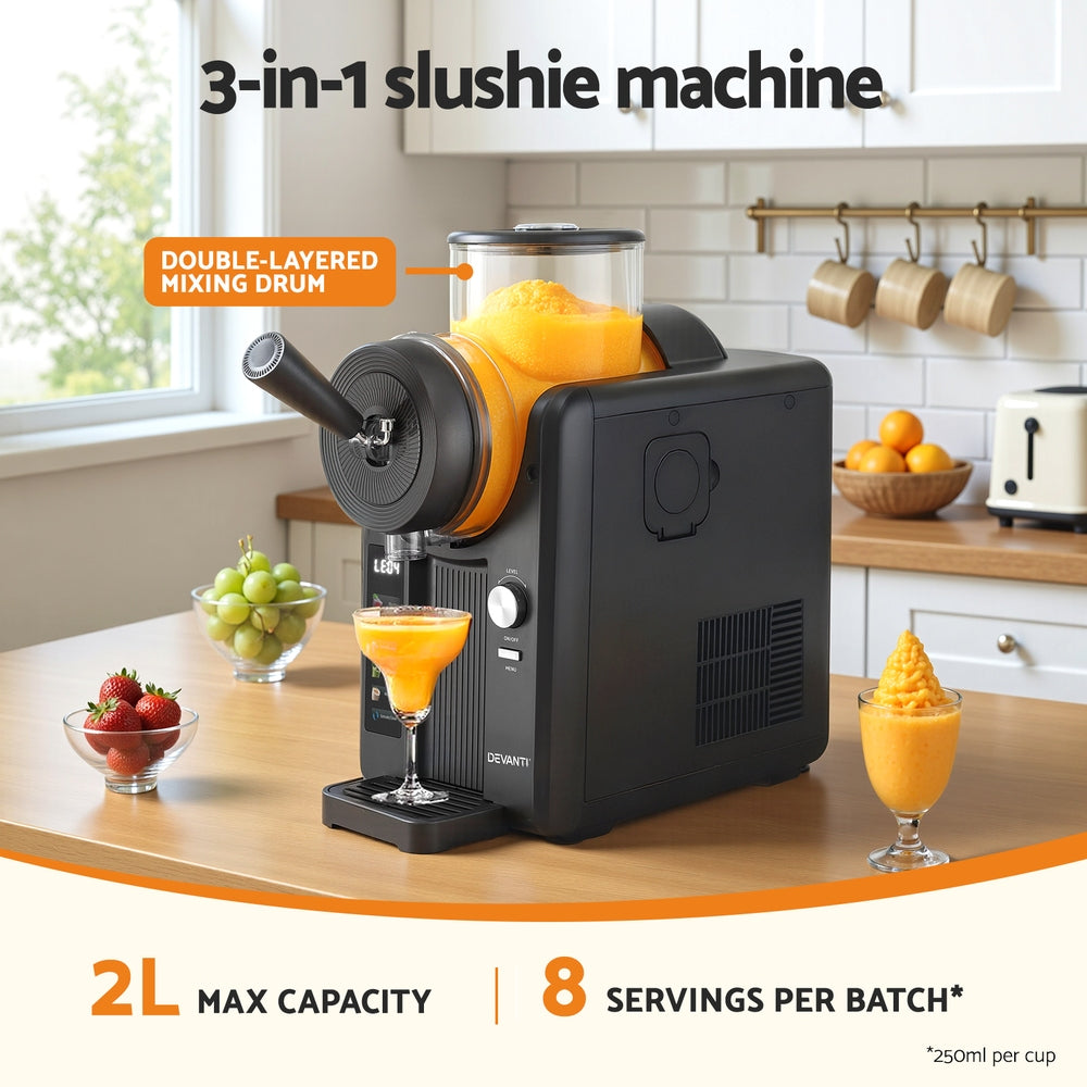 Devanti 2L Slushie Machine Ice Cream Maker Frozen Smoothies Milkshakes Black 4