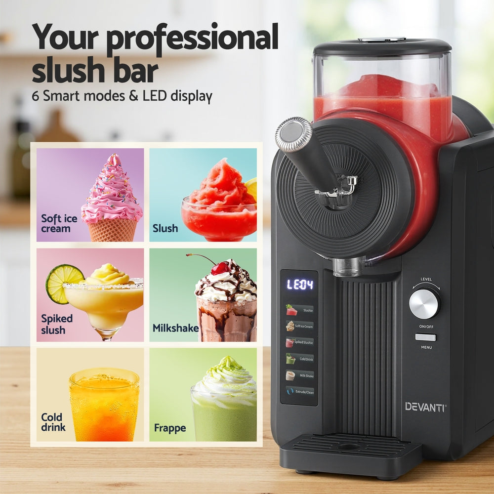 Devanti 2L Slushie Machine Ice Cream Maker Frozen Smoothies Milkshakes Black 6