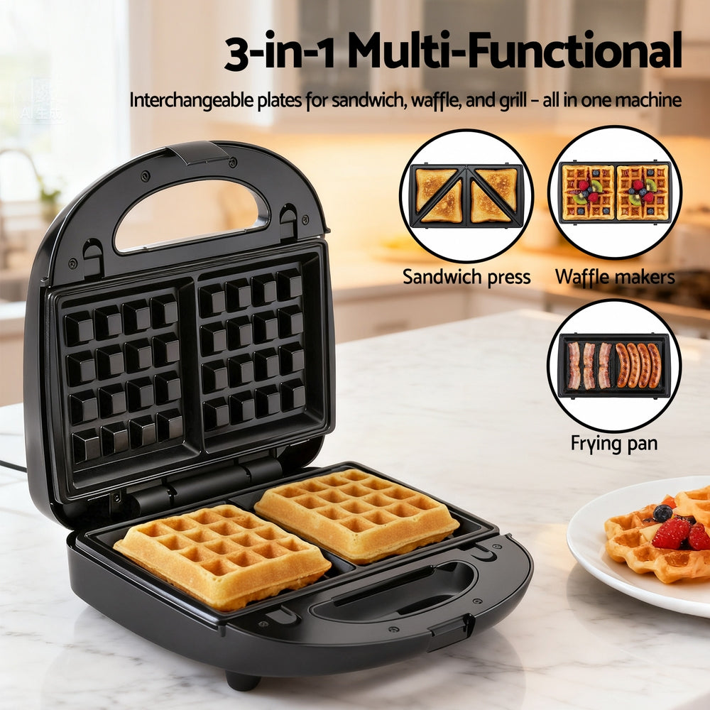 Devanti 3-in-1 Sandwich Press Waffle Maker Panini Press Grill 850W 4
