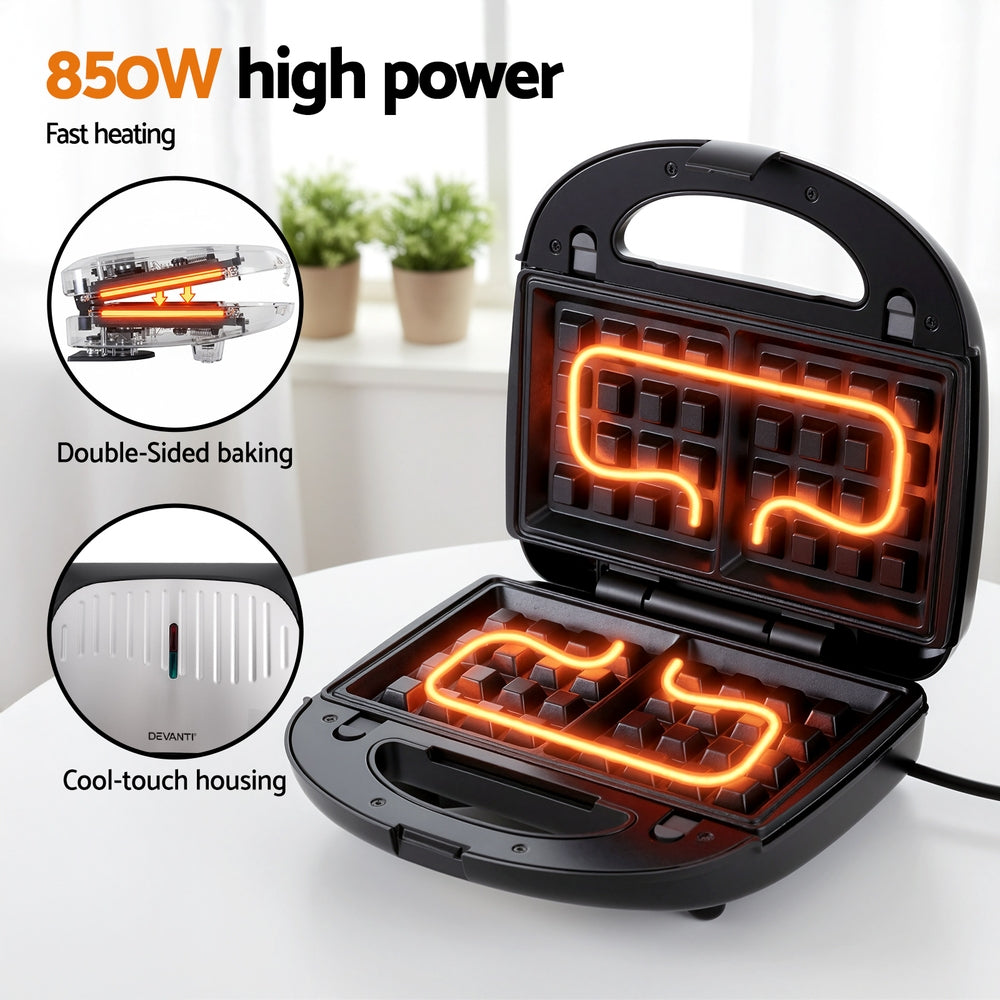 Devanti 3-in-1 Sandwich Press Waffle Maker Panini Press Grill 850W 5