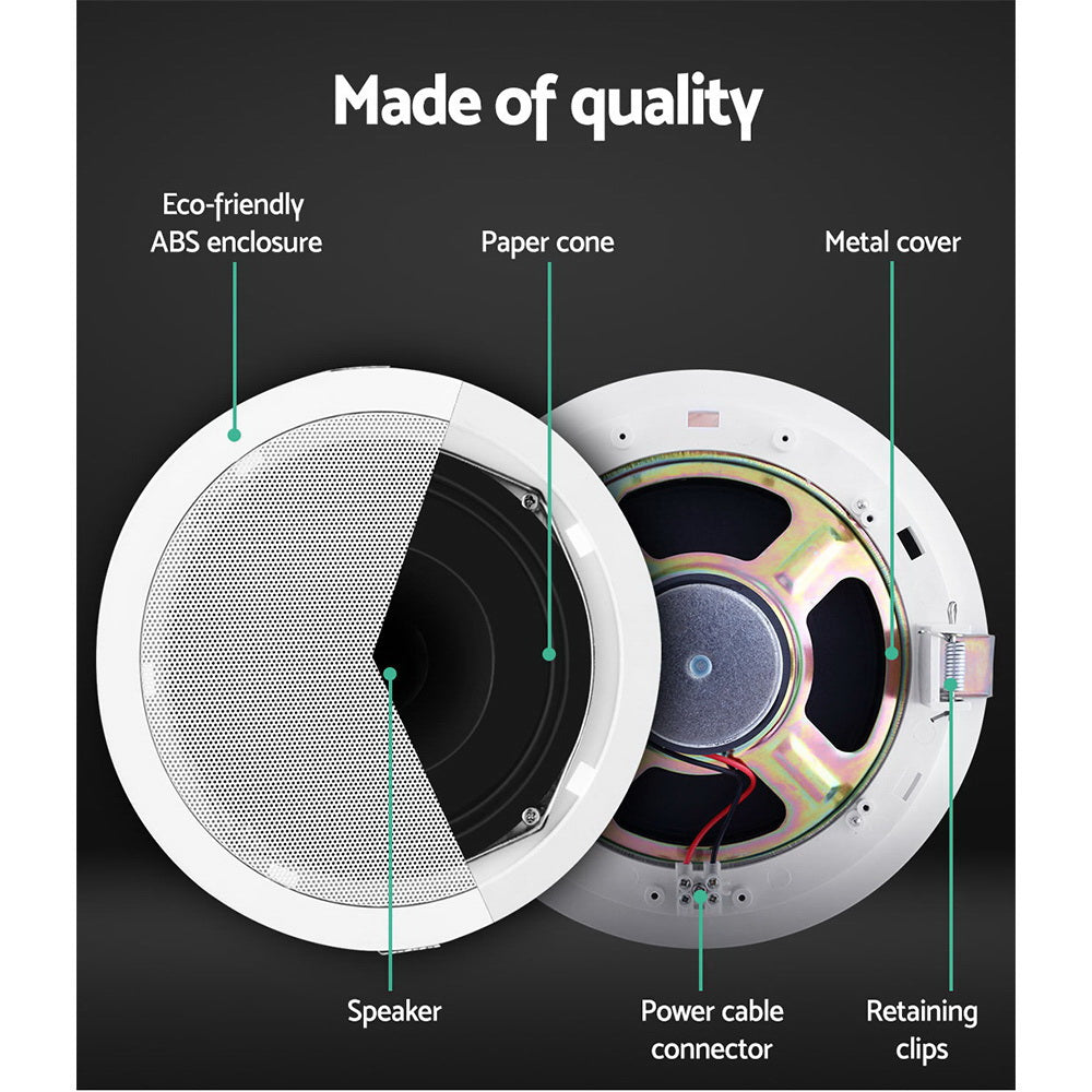 2 x 6" In Ceiling Speakers Home 80W Speaker Theatre Stereo Outdoor Multi Room 4