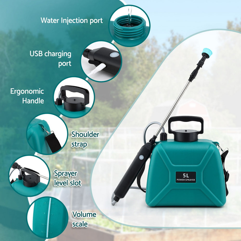 Giantz Weed Sprayer Garden Sprayer USB Charging Electric Shoulder Sprayer 5L 4