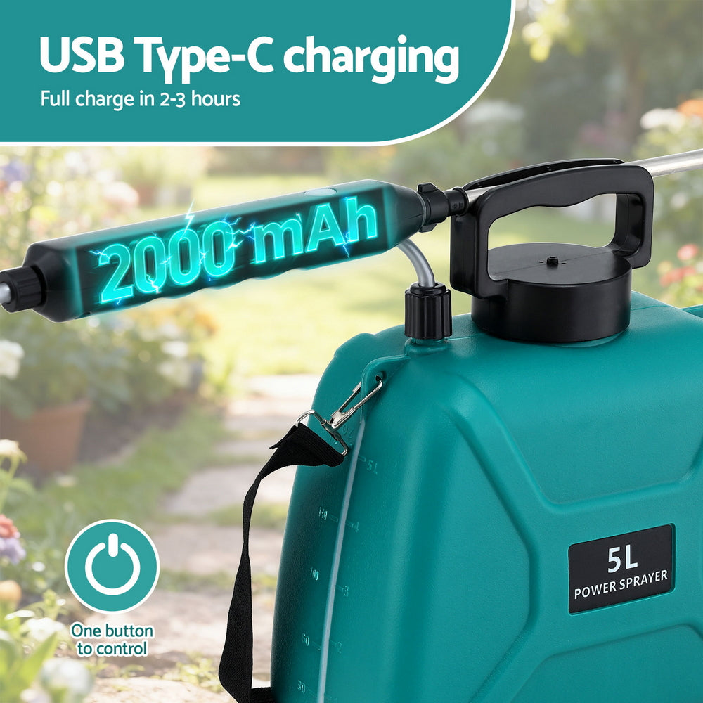 Giantz Weed Sprayer Garden Sprayer USB Charging Electric Shoulder Sprayer 5L 6