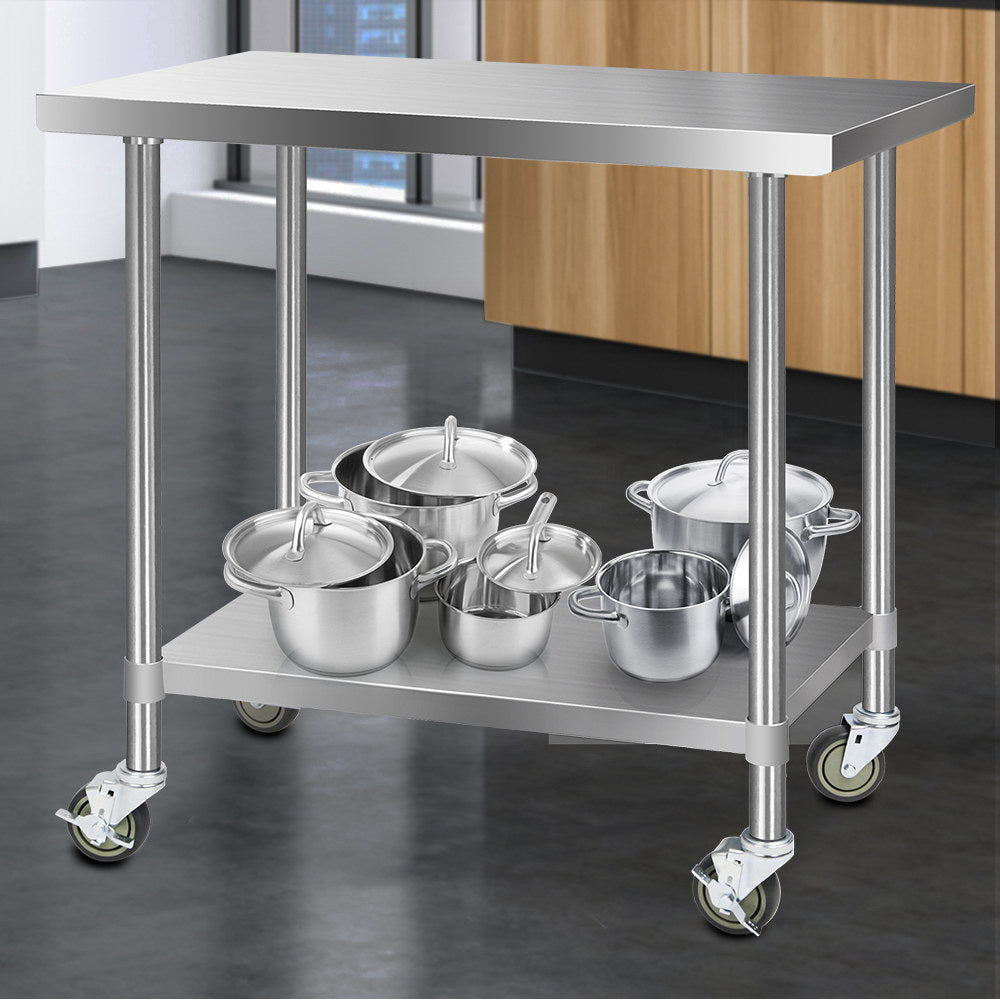 Cefito 1219x610mm Stainless Steel Kitchen Bench with Wheels 304 8
