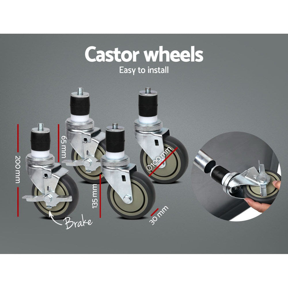 Cefito 1219x610mm Stainless Steel Kitchen Bench with Wheels 304 3