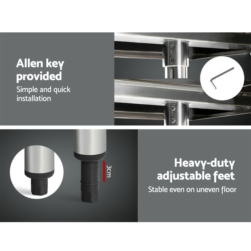 Cefito 1219x610mm Stainless Steel Kitchen Bench with Wheels 304 7