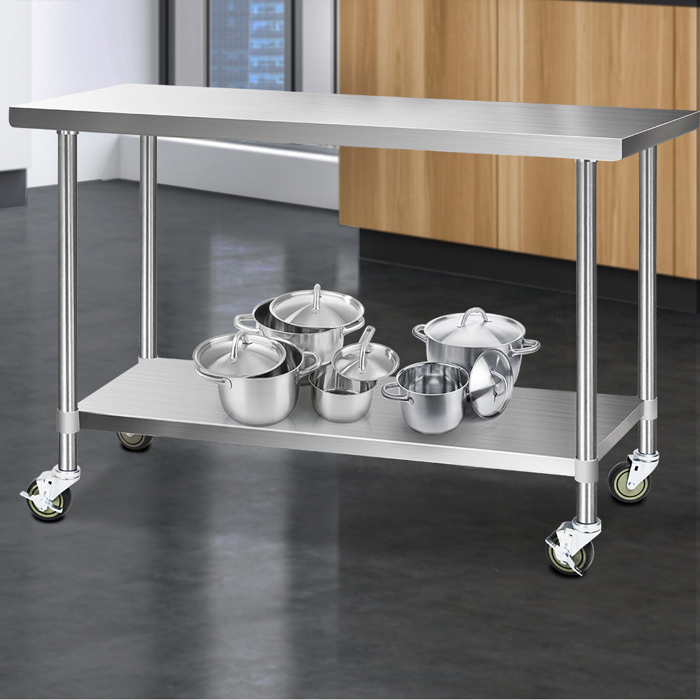 Cefito 1524x610mm Stainless Steel Kitchen Bench with Wheels 304 8