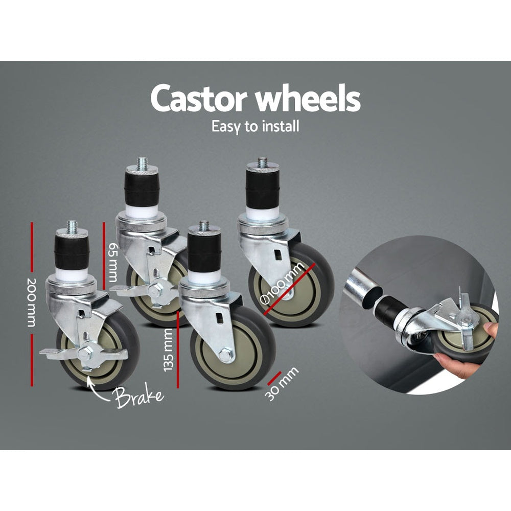 Cefito 1524x610mm Stainless Steel Kitchen Bench with Wheels 304 3