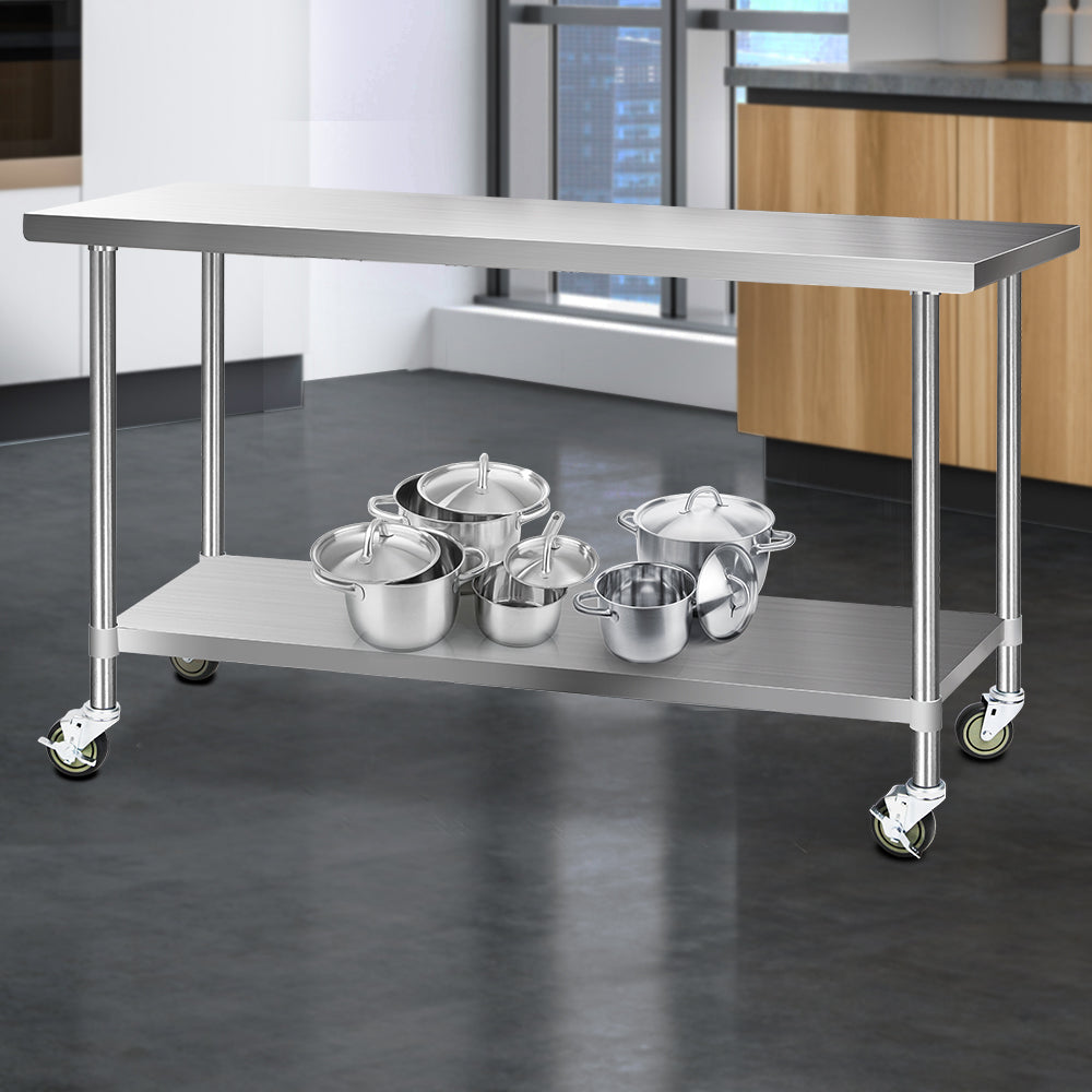 Cefito 1829x610mm Stainless Steel Kitchen Bench with Wheels 304 8