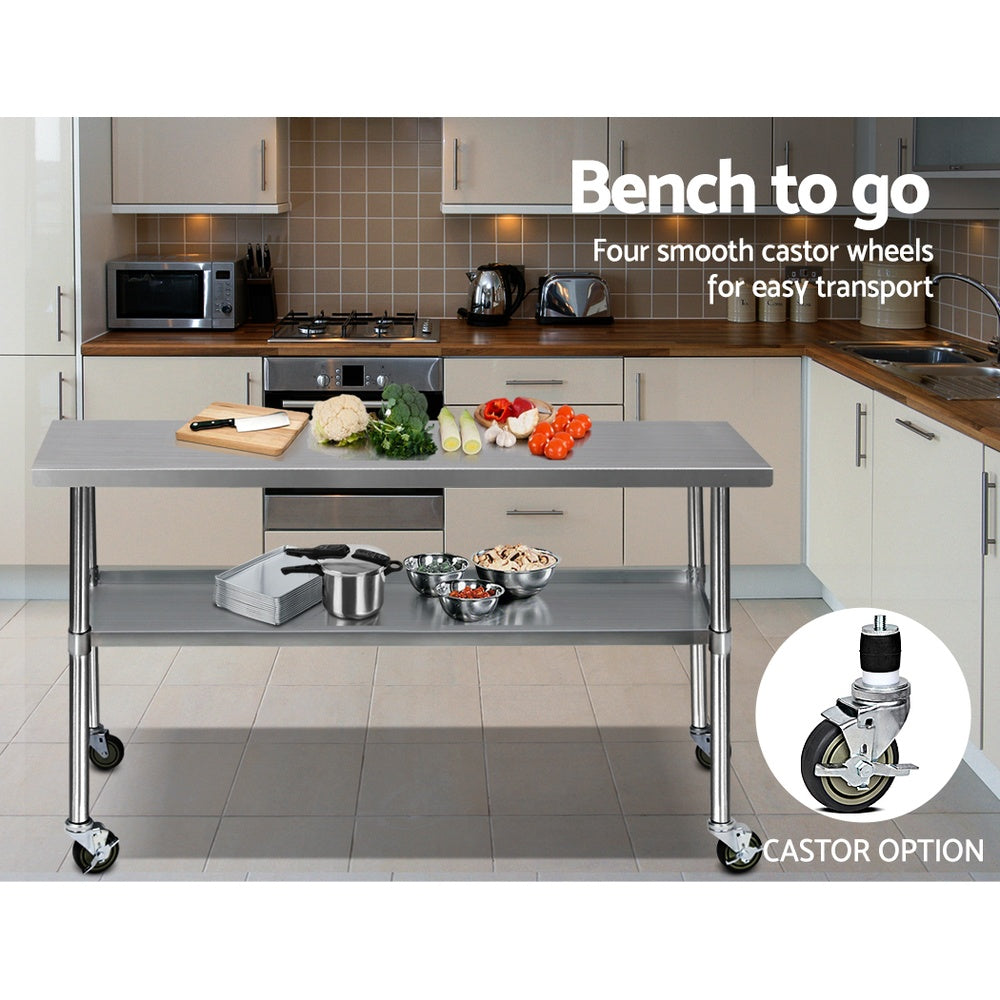 Cefito 1829x610mm Stainless Steel Kitchen Bench with Wheels 304 6