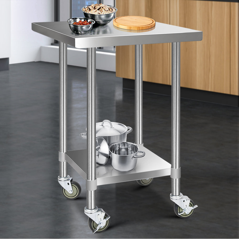 Cefito 760x760mm Stainless Steel Kitchen Bench with Wheels 430 8