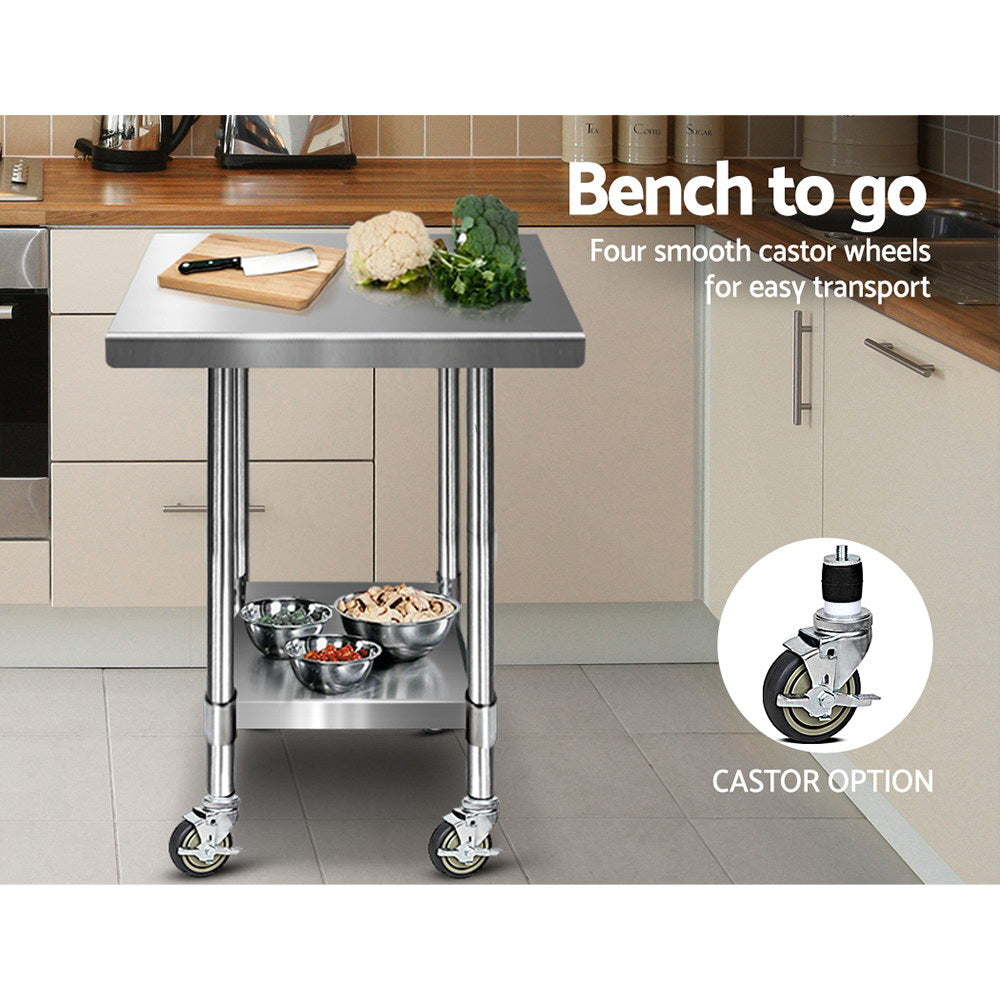 Cefito 760x760mm Stainless Steel Kitchen Bench with Wheels 430 5