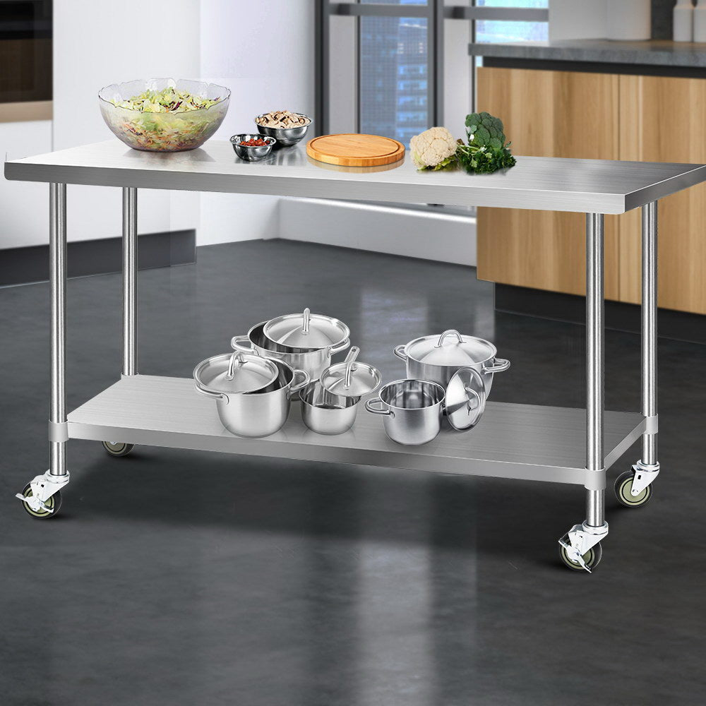 Cefito 1829x760mm Stainless Steel Kitchen Bench with Wheels 430 8