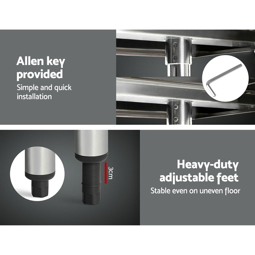 Cefito 1829x760mm Stainless Steel Kitchen Bench with Wheels 430 4