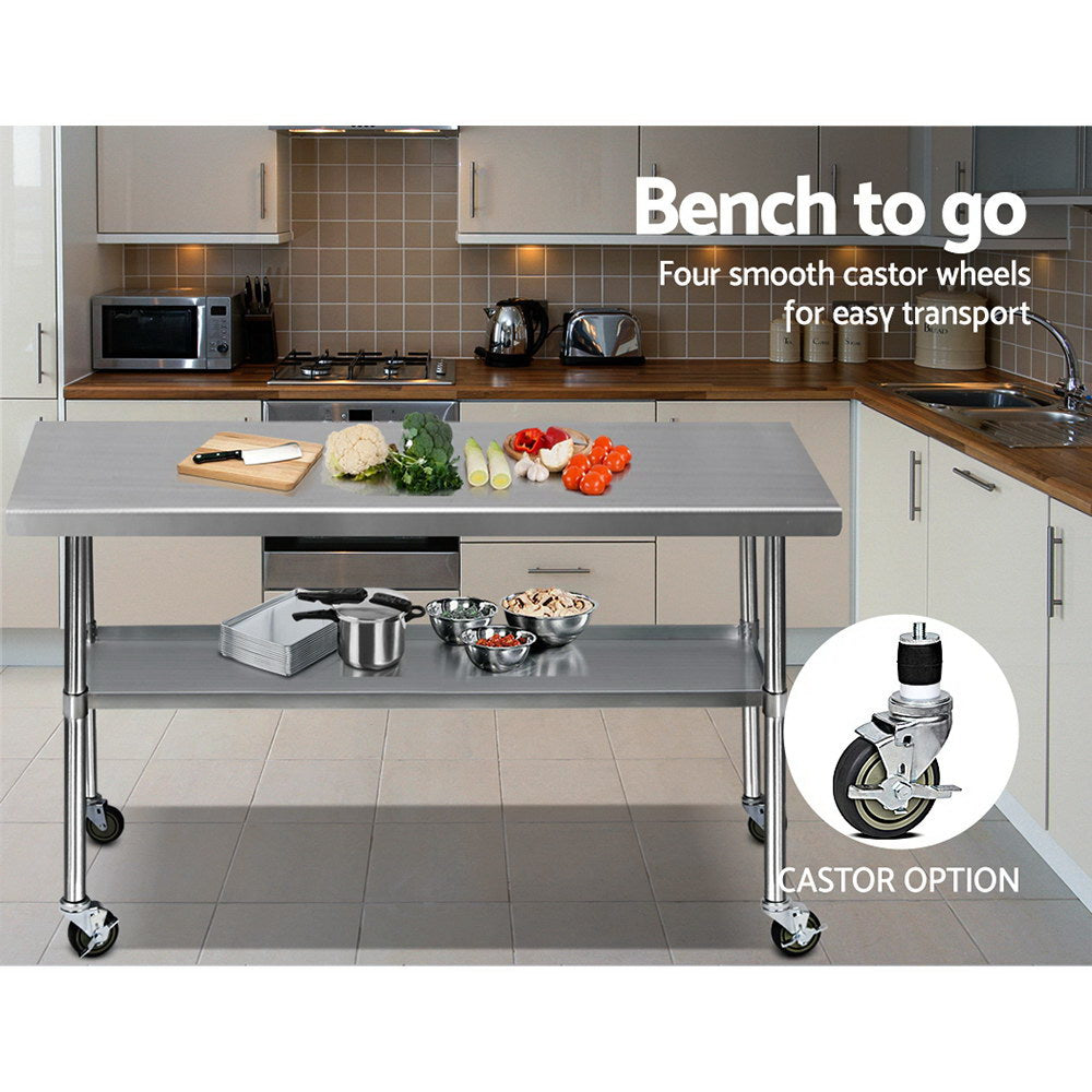 Cefito 1829x760mm Stainless Steel Kitchen Bench with Wheels 430 5