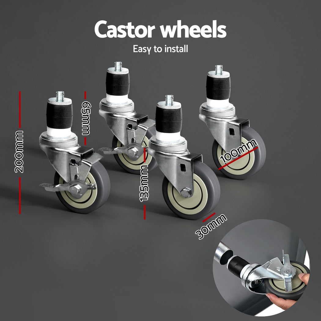 Cefito Stainless Steel Kitchen Benches Work Bench Wheels 61X46CM 430 6