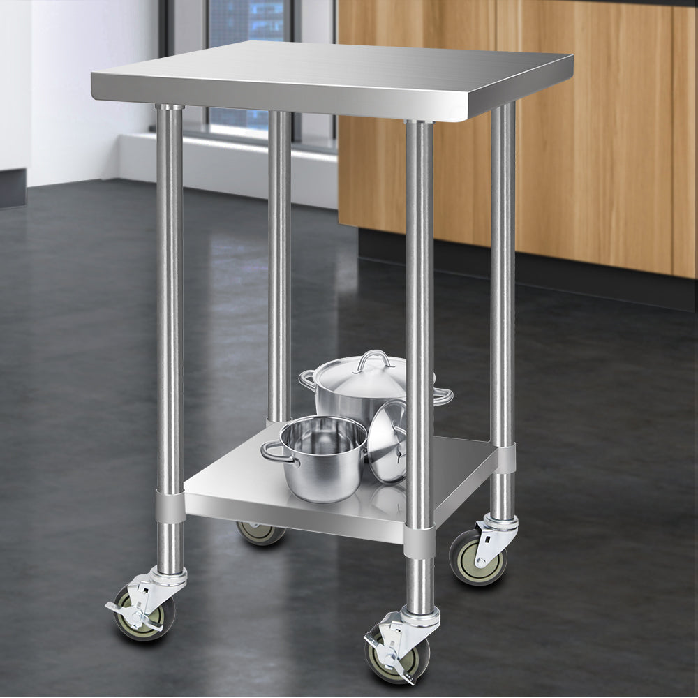 Cefito 610x610mm Stainless Steel Kitchen Bench with Wheels 430 8