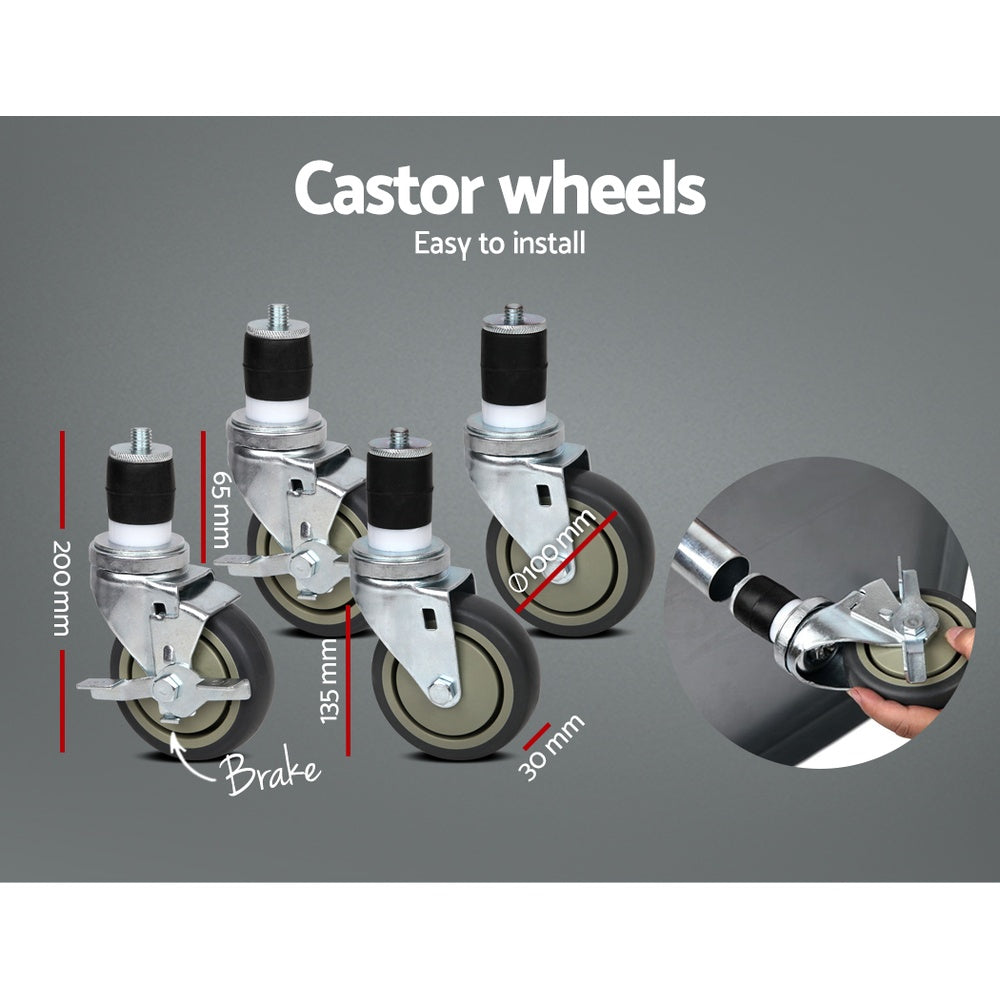 Cefito 610x610mm Stainless Steel Kitchen Bench with Wheels 430 3