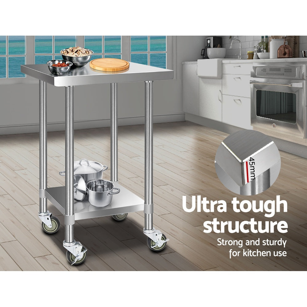 Cefito 610x610mm Stainless Steel Kitchen Bench with Wheels 430 4
