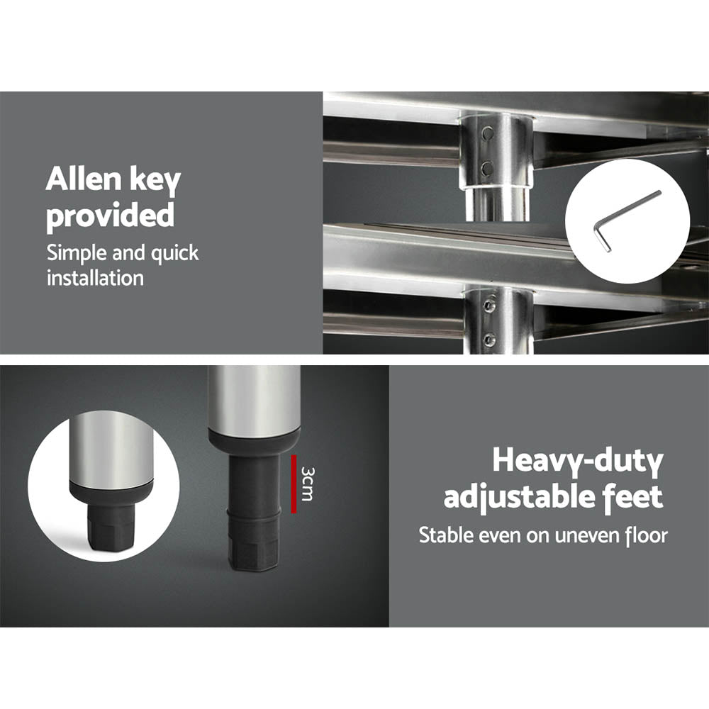 Cefito 610x610mm Stainless Steel Kitchen Bench with Wheels 430 5