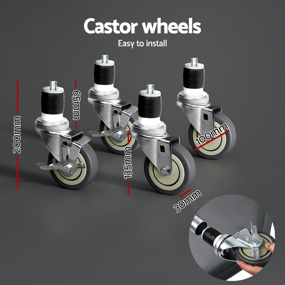 Cefito Stainless Steel Kitchen Benches Work Bench Wheels 91X61CM 430 6