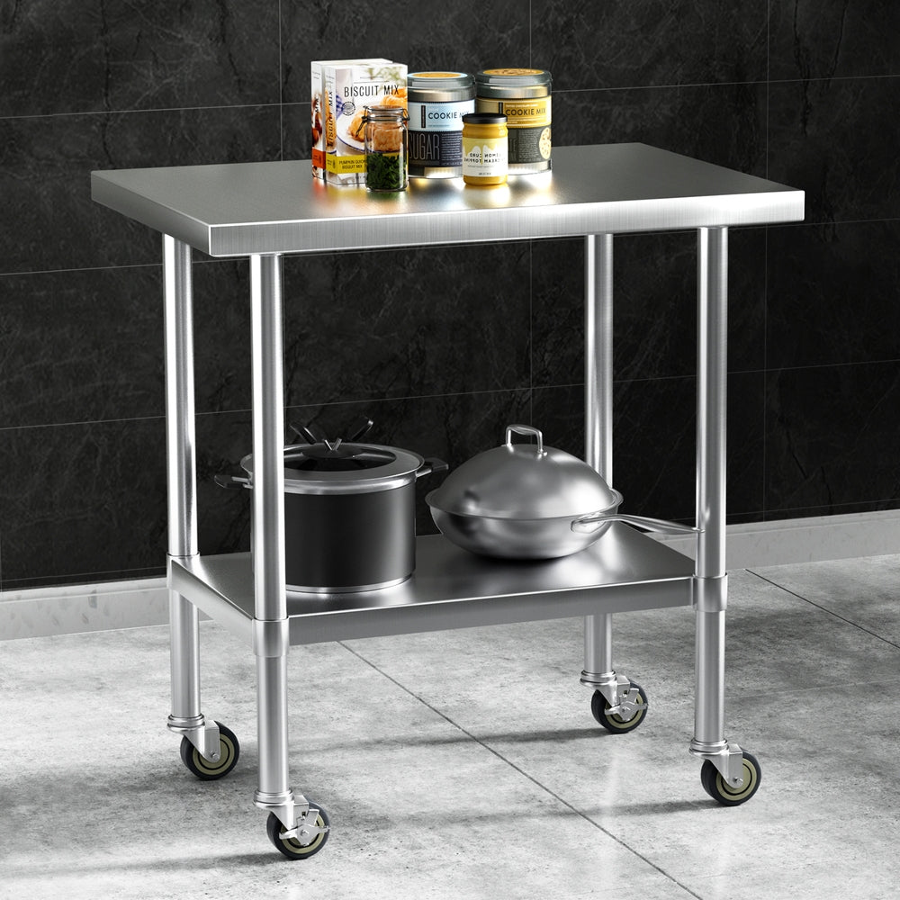 Cefito Stainless Steel Kitchen Benches Work Bench Wheels 91X61CM 430 7