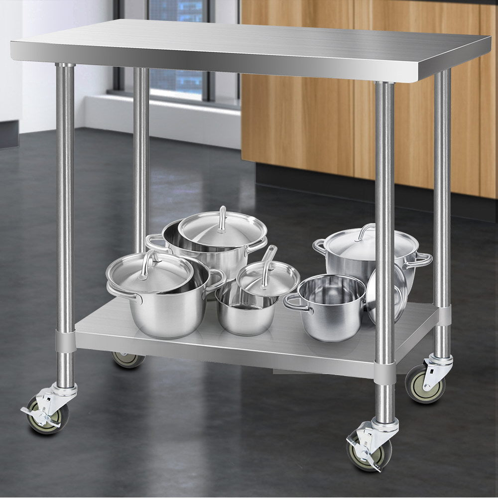 Cefito 1219x610mm Stainless Steel Kitchen Bench with Wheels 430 8