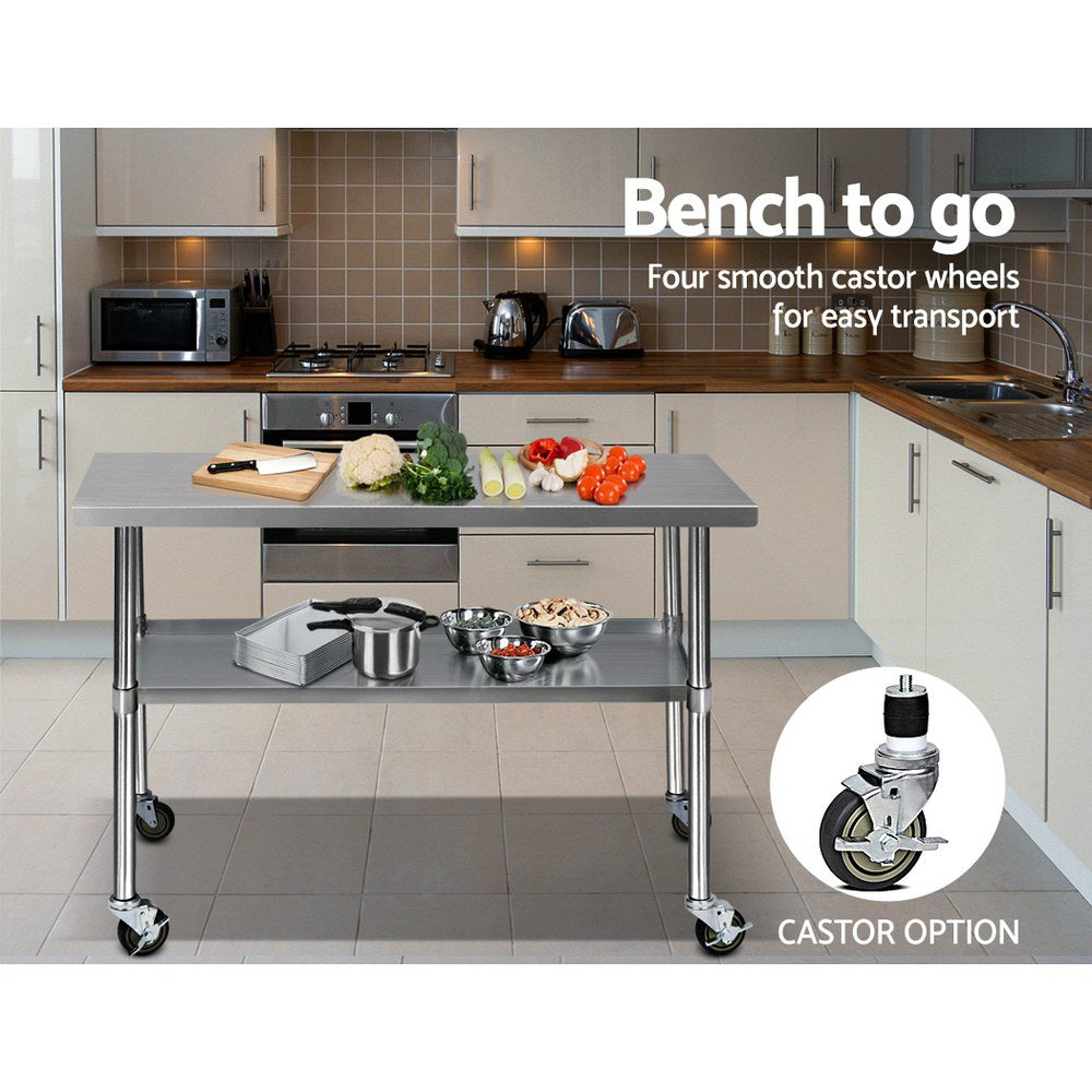 Cefito 1219x610mm Stainless Steel Kitchen Bench with Wheels 430 6