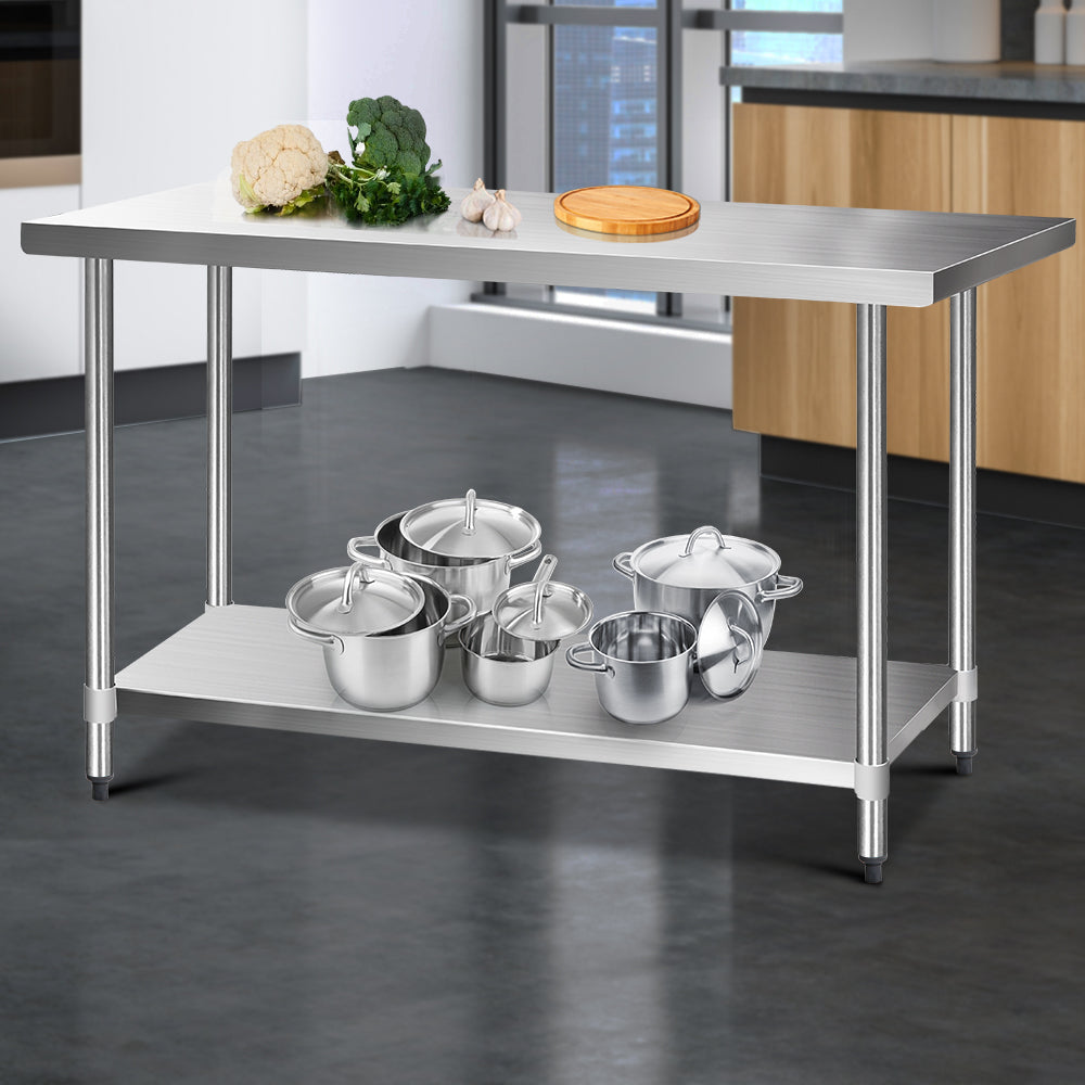 Cefito 1524x610mm Stainless Steel Kitchen Bench with Wheels 430 7