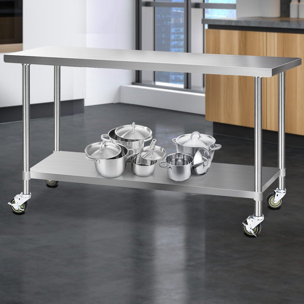 Cefito 1829x610mm Stainless Steel Kitchen Bench with Wheels 430 8