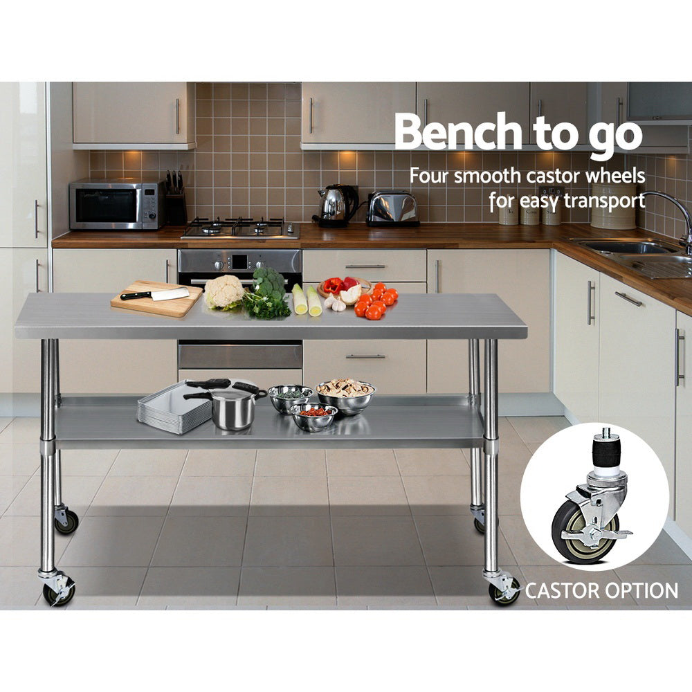 Cefito 1829x610mm Stainless Steel Kitchen Bench with Wheels 430 7
